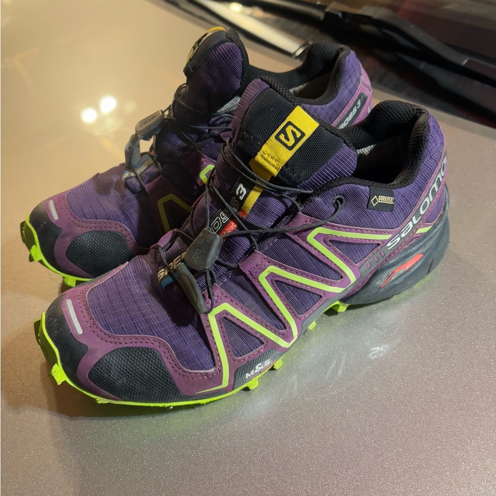 Salomon Purple and Lime Athletic Shoes